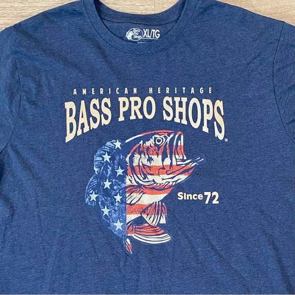 Bass Pro Shops T-Shirt Mens XL Blue American Heritage Since 72 US Flag Fish Logo - Picture 1 of 8